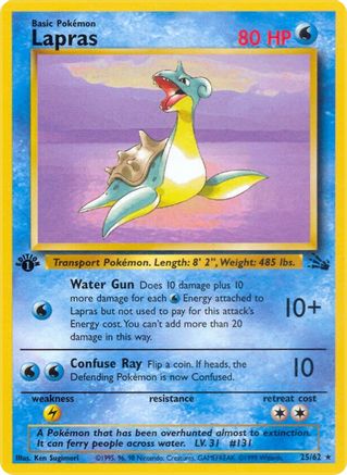 Lapras (25) (25) 025 - 1st Edition Fossil - Rare Fossil Pokemon Single Squirtle Squad Card Shop.