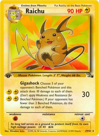 Raichu (29) (29) 029 - 1st Edition Fossil - Rare Fossil Pokemon Single Squirtle Squad Card Shop.