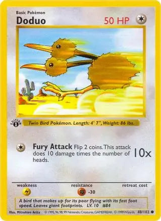 Doduo 048 - 1st Edition Base Set Shadowless - Common Base Set (Shadowless) Pokemon Single Squirtle Squad Card Shop.