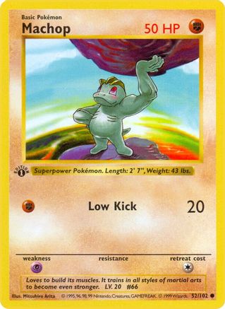 Machop 052 - 1st Edition Base Set Shadowless - Common Base Set (Shadowless) Pokemon Single Squirtle Squad Card Shop.