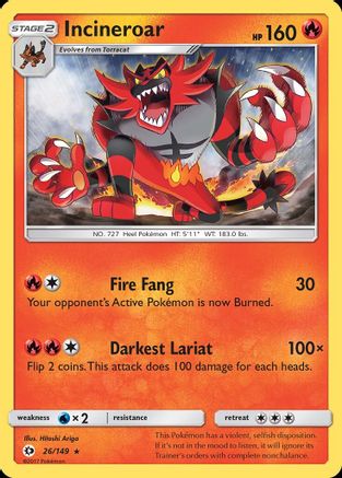 Incineroar 026 - Reverse Holofoil SM Base Set - Rare SM Base Set Pokemon Single Squirtle Squad Card Shop.
