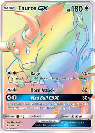 Tauros GX (Secret) 156 - Holofoil SM Base Set - Secret Rare SM Base Set Pokemon Single Squirtle Squad Card Shop.