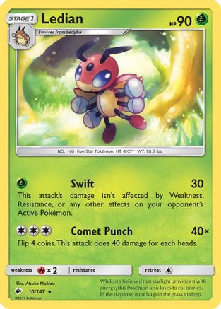 Ledian 010 SM Burning Shadows - Rare SM - Burning Shadows Pokemon Single Squirtle Squad Card Shop.