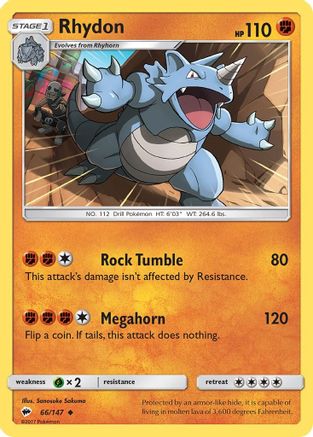 Rhydon 066 - Reverse Holofoil SM Burning Shadows - Uncommon SM - Burning Shadows Pokemon Single Squirtle Squad Card Shop.