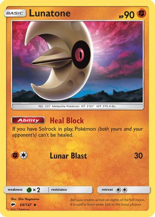 Lunatone 068/147 - Reverse Holofoil SM Burning Shadows - Uncommon SM - Burning Shadows Pokemon Single Squirtle Squad Card Shop.