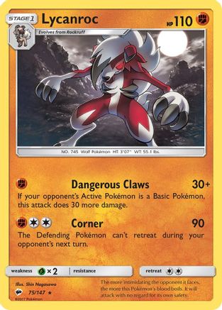 Lycanroc (75) (75) 075/147 - Reverse Holofoil SM Burning Shadows - Holo Rare SM - Burning Shadows Pokemon Single Squirtle Squad Card Shop.