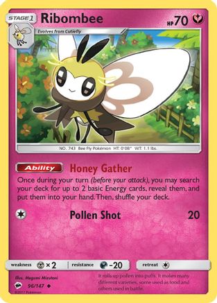 Ribombee 096 - Reverse Holofoil SM Burning Shadows - Uncommon SM - Burning Shadows Pokemon Single Squirtle Squad Card Shop.