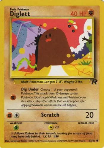Diglett 052 - Unlimited Team Rocket - Common Team Rocket Pokemon Single Squirtle Squad Card Shop.