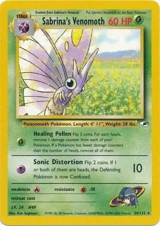 Sabrina's Venomoth 034 - Unlimited Gym Heroes - Rare Gym Heroes Pokemon Single Squirtle Squad Card Shop.