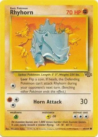 Rhyhorn 61/64 Jungle Ulimited Pokemon Card Jungle Pokemon Single Squirtle Squad Card Shop.