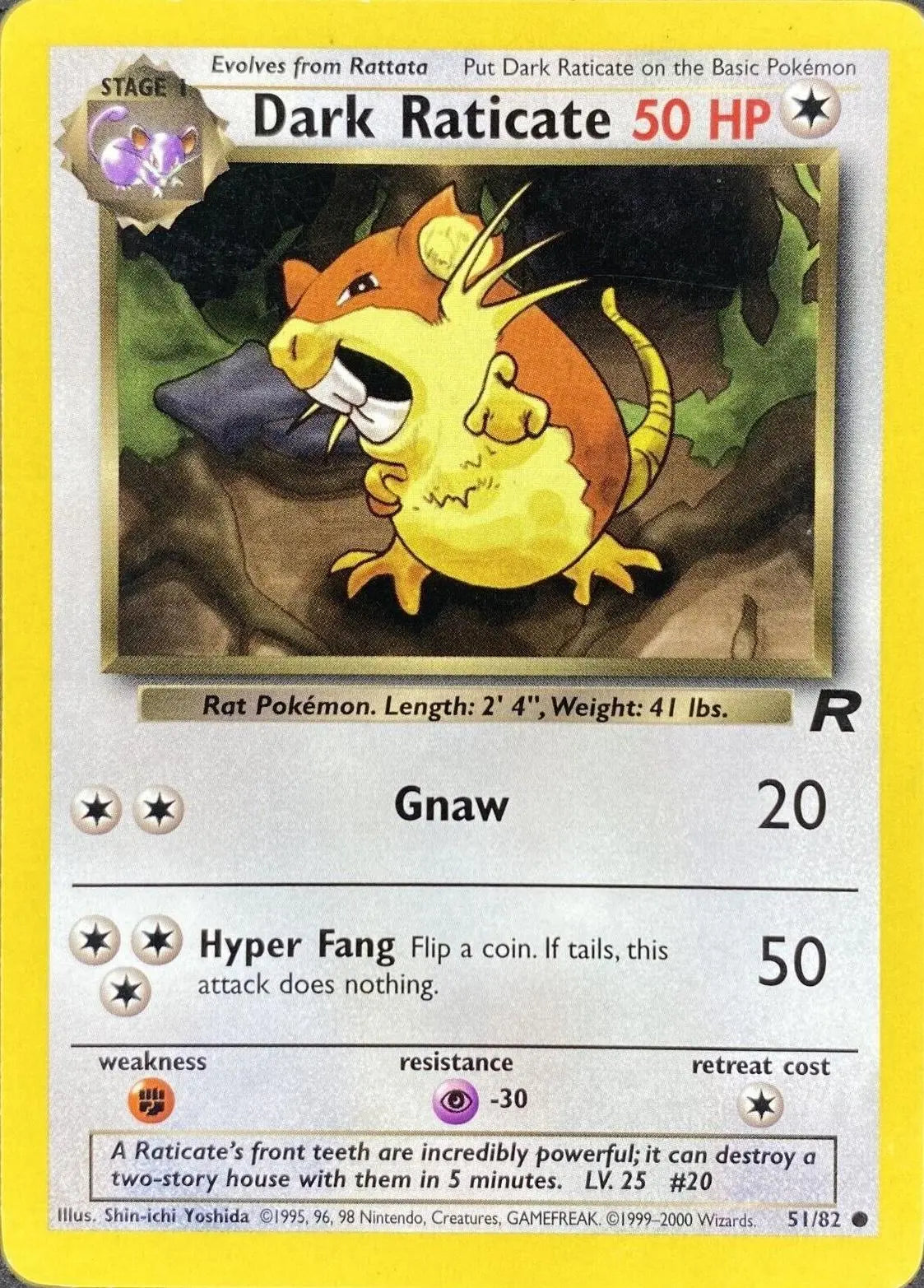 Dark Raticate 051 - Unlimited Team Rocket - Common Team Rocket Pokemon Single Squirtle Squad Card Shop.