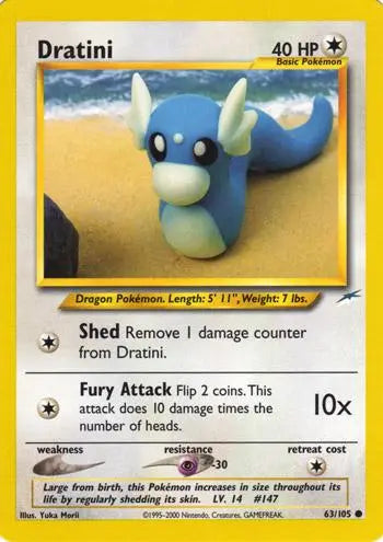 Dratini 063 - Unlimited Neo Destiny - Common Neo Destiny Pokemon Single Squirtle Squad Card Shop.