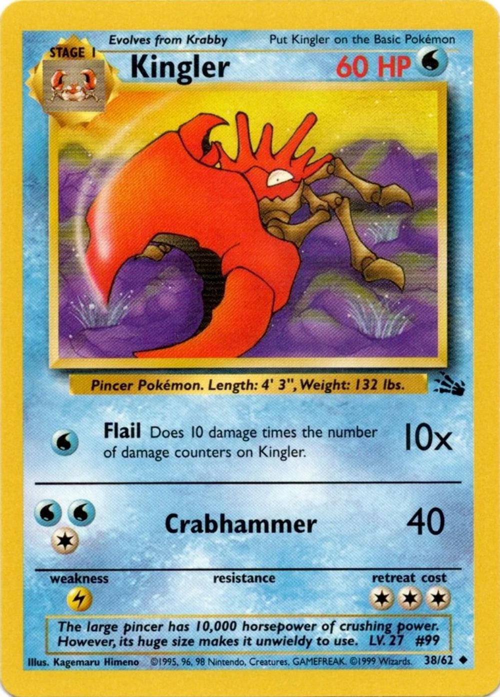 Kingler 038 - Unlimited Fossil - Uncommon Fossil Pokemon Single Squirtle Squad Card Shop.