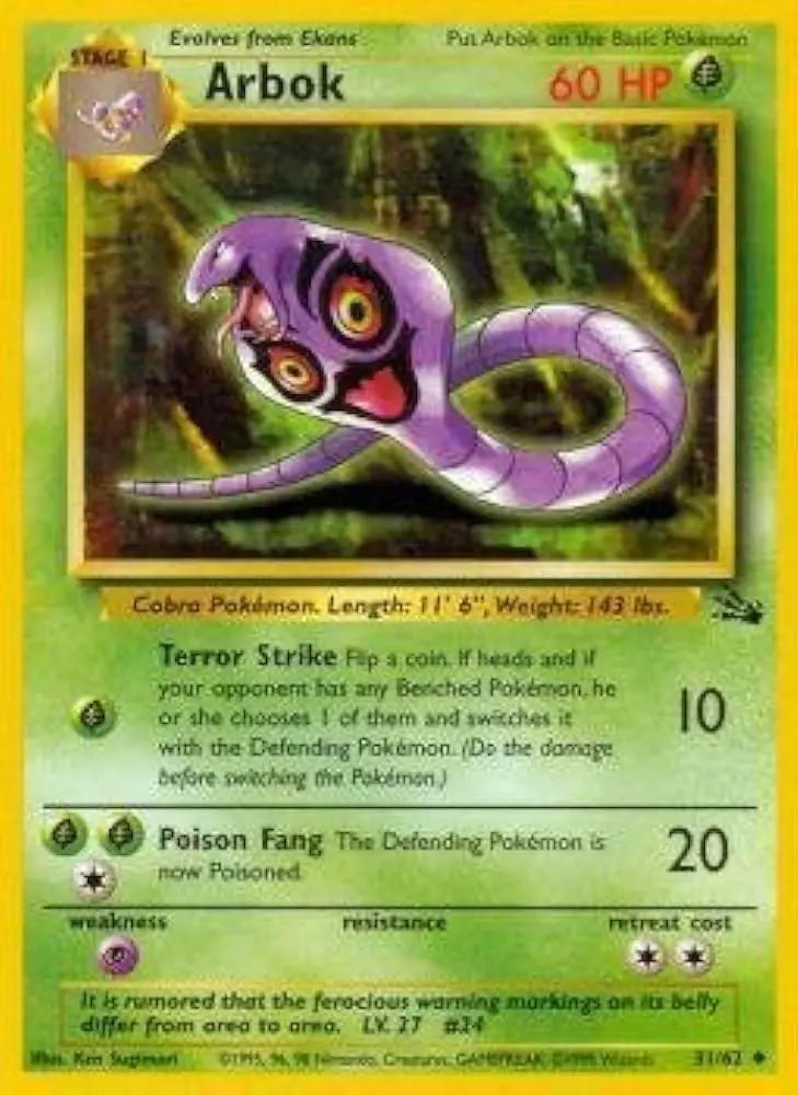Arbok 031/62 - Fossil Unlimited - Uncommon Pokémon Card Fossil Pokemon Single Squirtle Squad Card Shop.