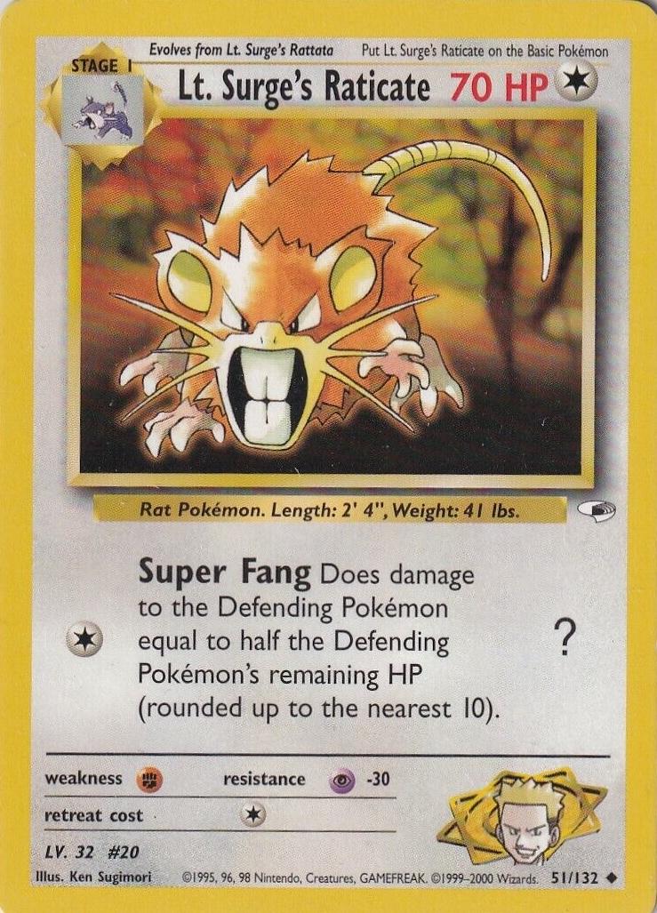 Lt. Surge's Raticate 051 - Unlimited Gym Heroes - Uncommon Gym Heroes Pokemon Single Squirtle Squad Card Shop.