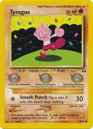 Tyrogue 066 - Unlimited Neo Discovery - Common Neo Discovery Pokemon Single Squirtle Squad Card Shop.