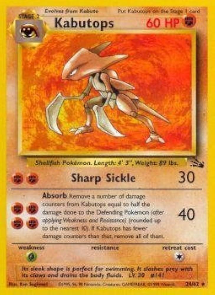 Kabutops (24) (24) 024 - Unlimited Fossil - Rare Fossil Pokemon Single Squirtle Squad Card Shop.