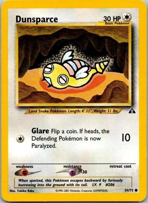 Dunsparce 054 - Unlimited Neo Discovery - Common Neo Discovery Pokemon Single Squirtle Squad Card Shop.