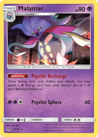 Malamar 051 - Reverse Holofoil SM Forbidden Light - Rare SM - Forbidden Light Pokemon Single Squirtle Squad Card Shop.