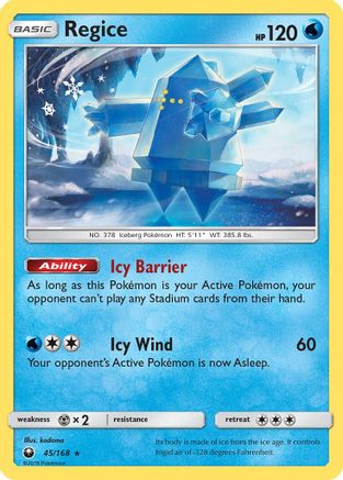 Regice 045 - Reverse Holofoil SM Celestial Storm - Rare SM - Celestial Storm Pokemon Single Squirtle Squad Card Shop.