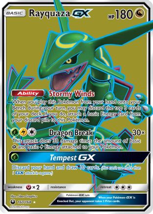 Rayquaza GX (Full Art) - Holofoil SM Celestial Storm - Ultra Rare SM - Celestial Storm Pokemon Single Squirtle Squad Card Shop.