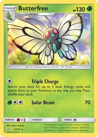 Butterfree 004/214 - SM Unbroken Bonds - Rare SM - Unbroken Bonds Pokemon Single Squirtle Squad Card Shop.