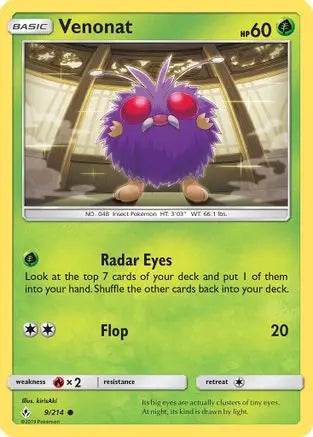 Venonat 009/214 - SM Unbroken Bonds - Common SM - Unbroken Bonds Pokemon Single Squirtle Squad Card Shop.