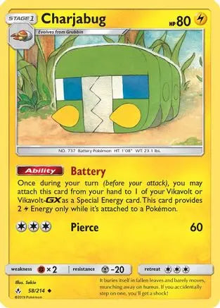 Charjabug 058/214 - SM Unbroken Bonds - Uncommon SM - Unbroken Bonds Pokemon Single Squirtle Squad Card Shop.