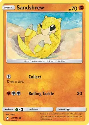 Sandshrew 83/214 – Unbroken Bonds – Common Pokémon Card SM - Unbroken Bonds Pokemon Single Squirtle Squad Card Shop.