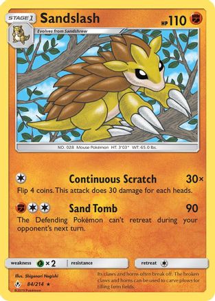 Sandslash 84/214 – Unbroken Bonds – Rare Pokémon Card