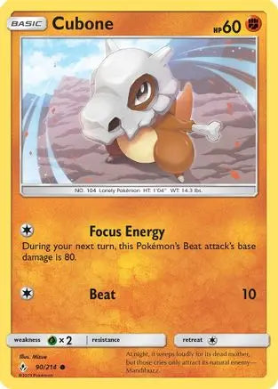 Cubone 90/214 – Unbroken Bonds – Common Pokémon Card SM - Unbroken Bonds Pokemon Single Squirtle Squad Card Shop.