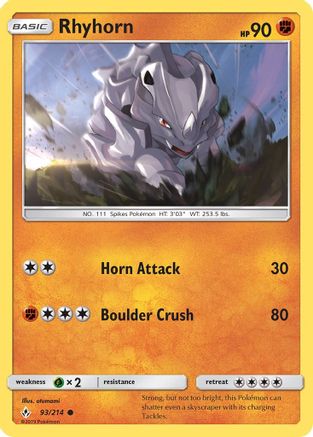 Rhyhorn 93/214 – Unbroken Bonds – Common Pokémon Card