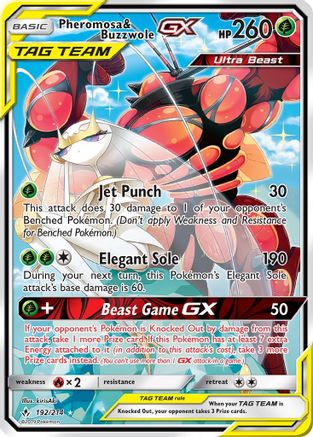 Pheromosa & Buzzwole GX (192) (Alternate Full Art) - Holofoil SM Unbroken Bonds - Ultra Rare