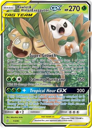 Rowlet & Alolan Exeggutor GX 001 - Holofoil SM Unified Minds - Ultra Rare SM - Unified Minds Pokemon Single Squirtle Squad Card Shop.