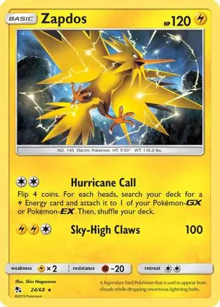 Zapdos 024/68 - Holofoil Hidden Fates - Holo Rare Hidden Fates Pokemon Single Squirtle Squad Card Shop.