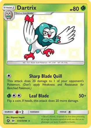 Dartrix SV3 - Holofoil Hidden Fates Shiny Vault - Shiny Holo Rare Hidden Fates: Shiny Vault Pokemon Single Squirtle Squad Card Shop.