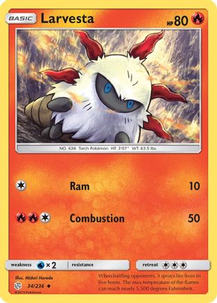 Larvesta 034/236 - Reverse Holofoil SM Cosmic Eclipse - Uncommon SM - Cosmic Eclipse Pokemon Single Squirtle Squad Card Shop.
