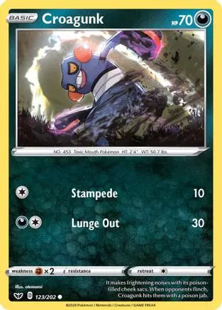 Croagunk 123 - Reverse Holofoil SWSH01 Sword & Shield Base Set - Common