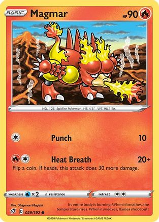 Magmar 029 - Reverse Holofoil SWSH02 Rebel Clash - Common SWSH02: Rebel Clash Pokemon Single Squirtle Squad Card Shop.