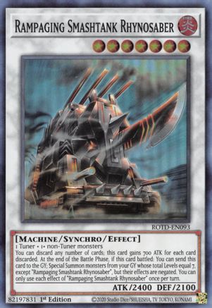 Rampaging Smashtank Rhynosaber (ROTD-EN093) - Rise of the Duelist 1st Edition Rise of the Duelist Yugioh Single Squirtle Squad Card Shop.