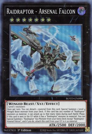 Raidraptor - Arsenal Falcon (ROTD-EN094) - Rise of the Duelist 1st Edition Rise of the Duelist Yugioh Single Squirtle Squad Card Shop.