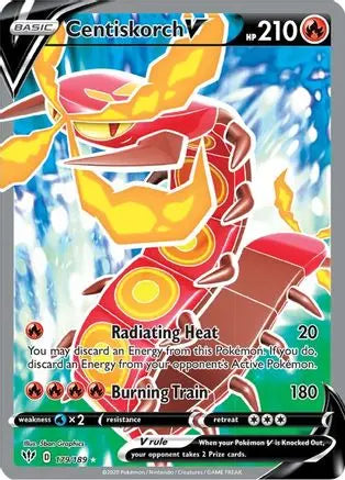 Centiskorch V (Full Art) 179 - Holofoil SWSH03 Darkness Ablaze - Ultra Rare SWSH03: Darkness Ablaze Pokemon Single Squirtle Squad Card Shop.
