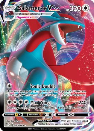 Salamence VMAX 144 - Holofoil SWSH03 Darkness Ablaze - Ultra Rare SWSH03: Darkness Ablaze Pokemon Single Squirtle Squad Card Shop.