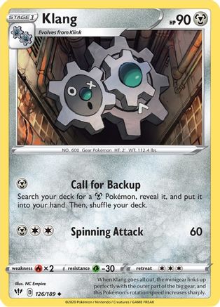 Klang 126 - Reverse Holofoil SWSH03 Darkness Ablaze - Uncommon SWSH03: Darkness Ablaze Pokemon Single Squirtle Squad Card Shop.
