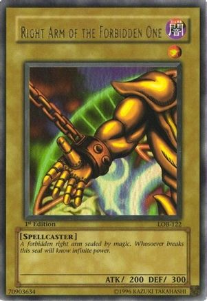 Right Arm of the Forbidden One (LOB-122) - The Legend of Blue Eyes White Dragon 1st Edition The Legend of Blue Eyes White Dragon Yugioh Single Squirtle Squad Card Shop.