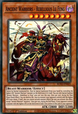 Ancient Warriors - Rebellious Lu Feng (BLVO-EN025) - Blazing Vortex 1st Edition Blazing Vortex Yugioh Single Squirtle Squad Card Shop.