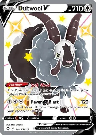 Dubwool V SV120 - Holofoil Shining Fates Shiny Vault - Shiny Holo Rare Shining Fates: Shiny Vault Pokemon Single Squirtle Squad Card Shop.