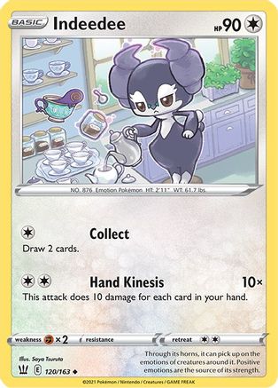 Indeedee 120 - Reverse Holofoil SWSH05 Battle Styles - Uncommon SWSH05: Battle Styles Pokemon Single Squirtle Squad Card Shop.