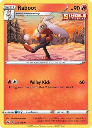 Raboot 027 - Reverse Holofoil SWSH06 Chilling Reign - Uncommon SWSH06: Chilling Reign Pokemon Single Squirtle Squad Card Shop.