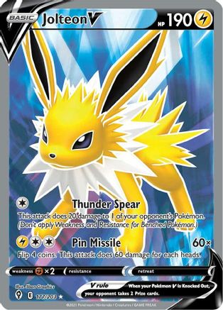 Jolteon V (Full Art) 177 - Holofoil SWSH07 Evolving Skies - Ultra Rare SWSH07: Evolving Skies Pokemon Single Squirtle Squad Card Shop.